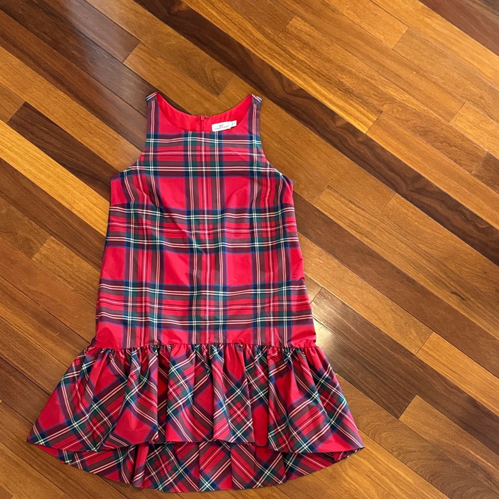 Vineyard Vines Red Plaid Ruffle-Hem Dress